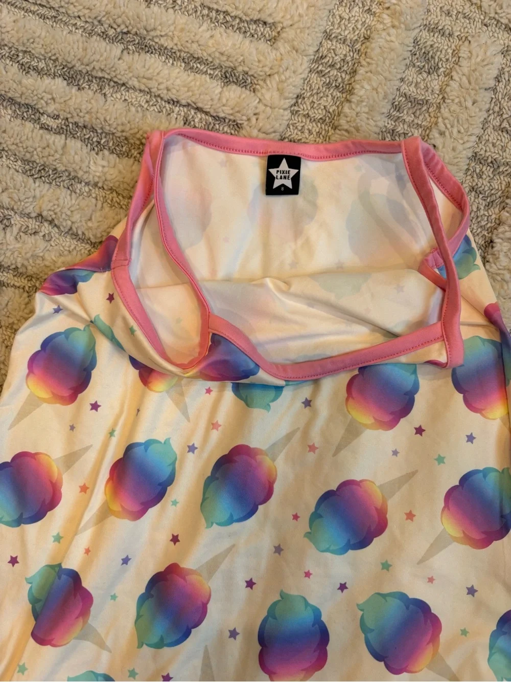 Girls' Rainbow Cloud Ruffle Hem Dress Nightgown - Pink Trim